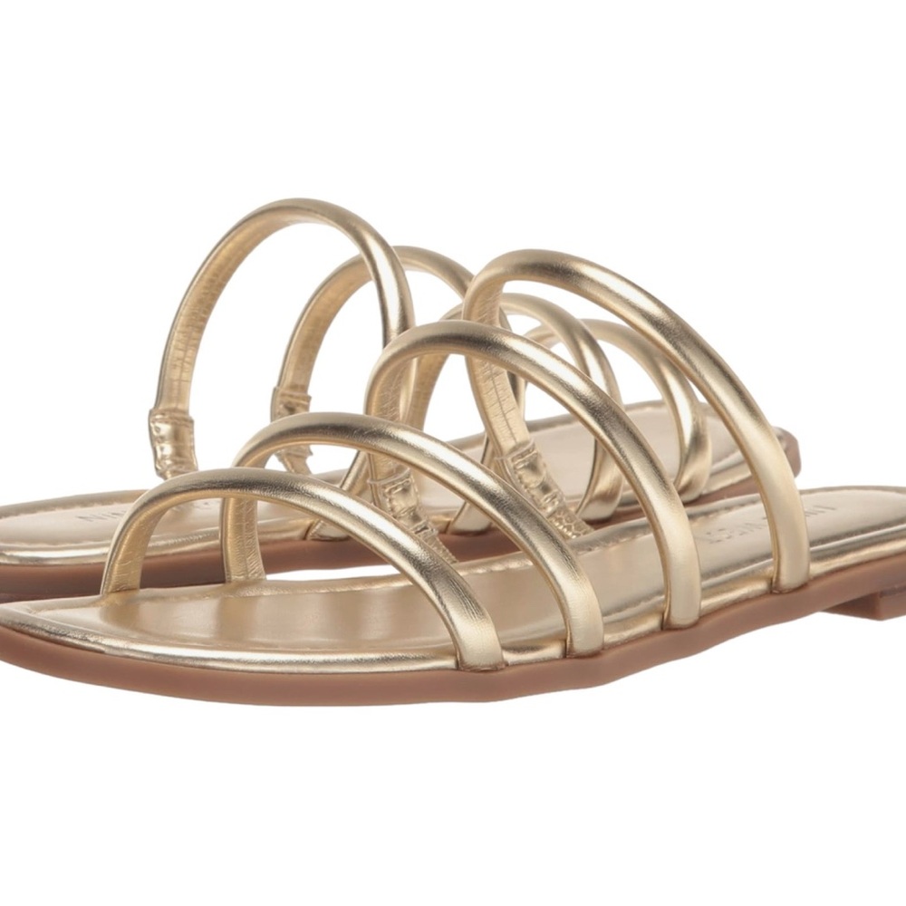 Nine West | Women's Hapily3 Flat Slide Sandals | Gold | Size 10.5 | EUC